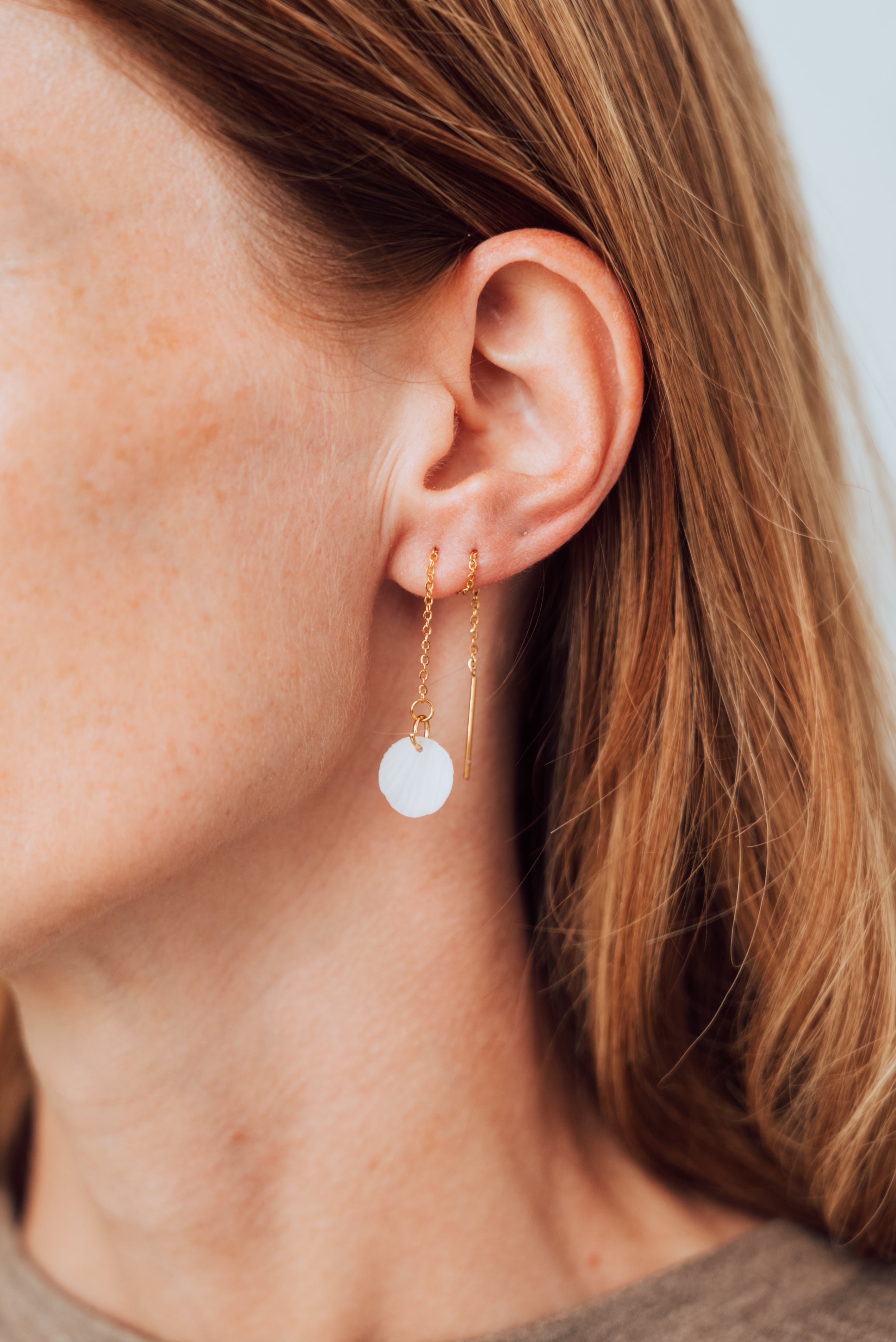 Boucle d'oreille à tirette (or/argent rose) boucle d'oreille