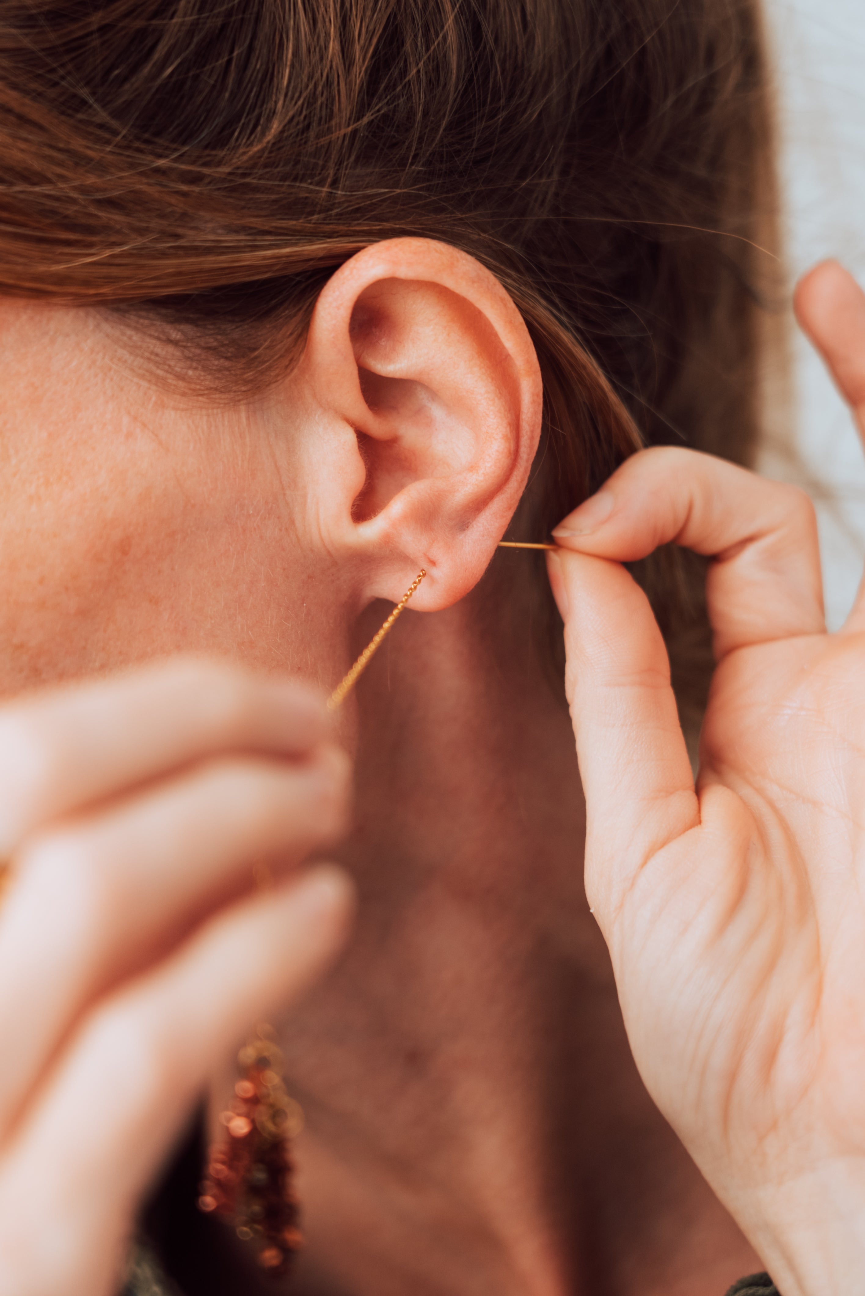 Boucle d'oreille à tirette (or/argent rose) boucle d'oreille